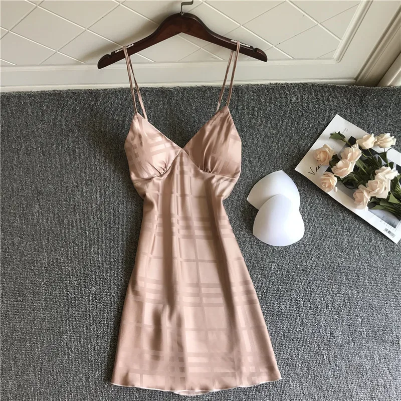 

Ночная рубашка женская шелковая, жаккардовый клетчатый