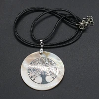 natural mother of pearl shells pendant tree of life necklace fashion jewelry shell charms necklaces leather rope for women gift
