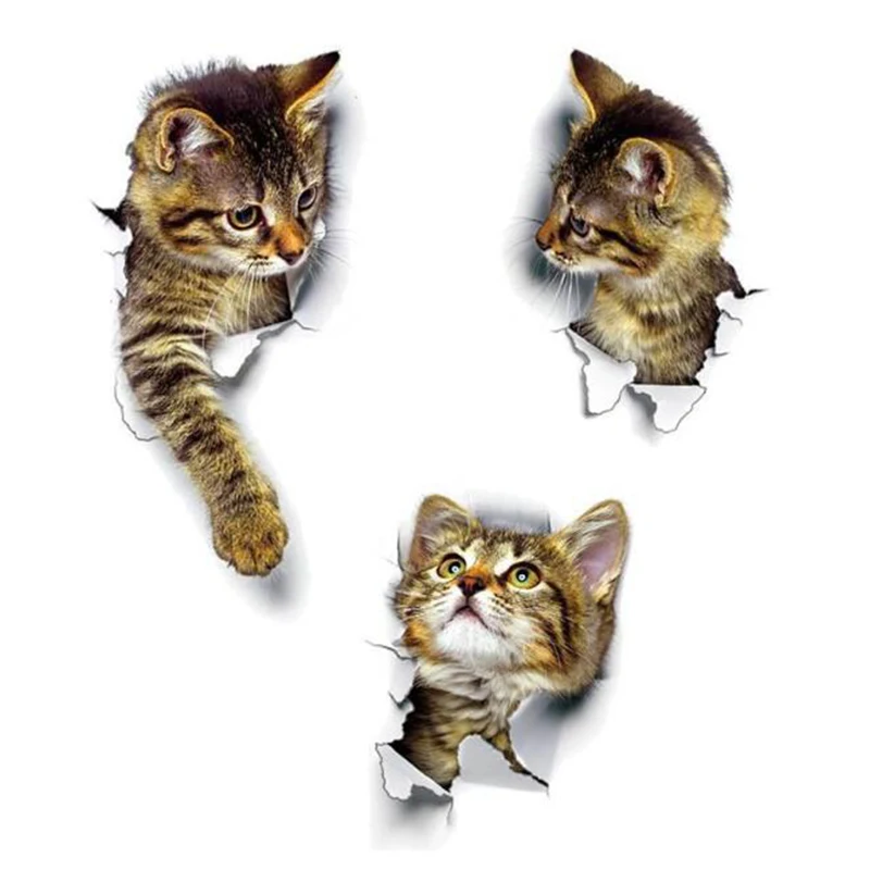

3d Vivid Hole Cat Wall Stickers Wall Decals Refrigerator Toilet Door Computer Wall Decals Decoration Animals Mural Art Poster