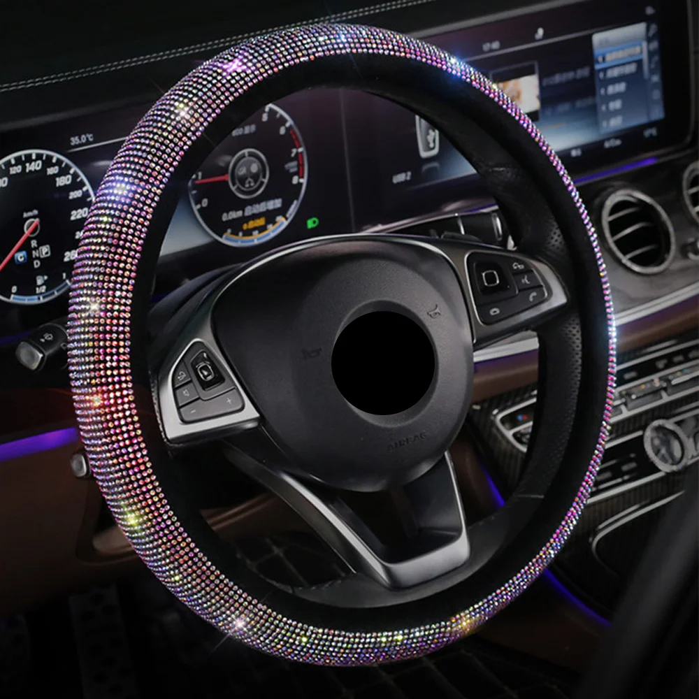 

Rhinestones Crystal Shining Car Steering Wheel Covers Women Diamante Car Covered Steering-Wheel Car Interior Accessories Set