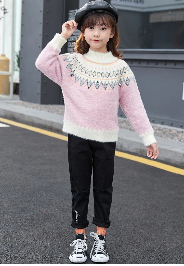 

Girls' sweater T-shirt 2021 new spring clothes Korean version foreign style middle school children's Pullover and underpants two