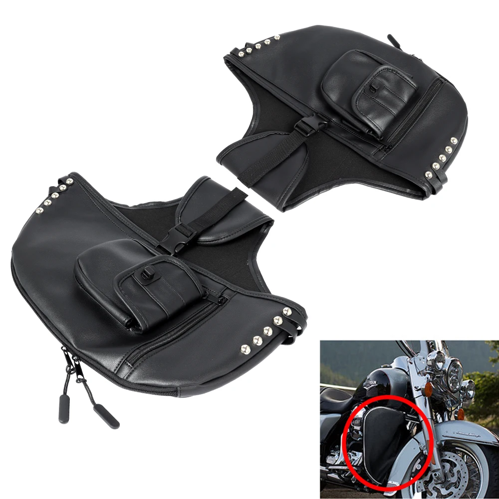 

Motorcycle Leather Soft Lowers Elephant Ears Leg Warmer Bag Chaps w/ Storage For Harley Touring Electra Street Trike Road King