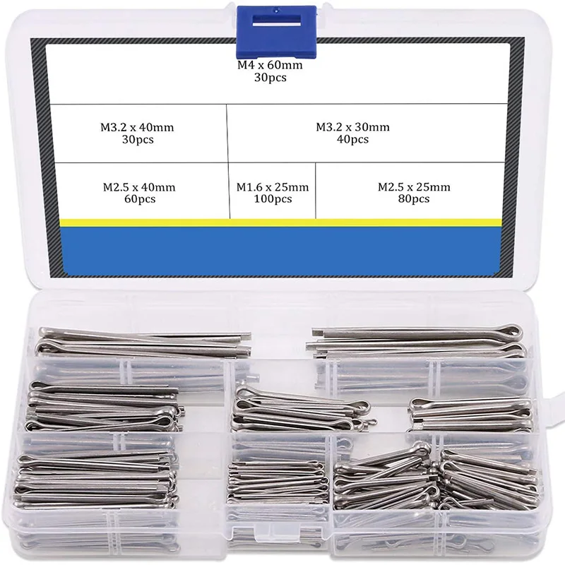 

Cotter Fixings Set,6 Sizes 304 Stainless Steel Cotter Pin Clip Key Fastener Fitting Assortment Kit(340 Pcs)
