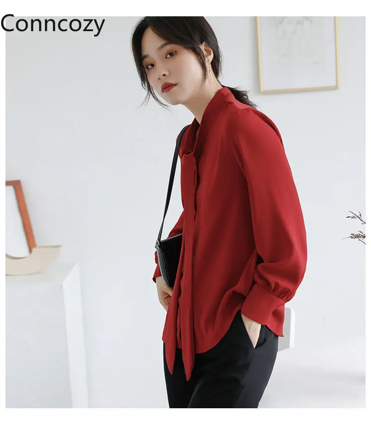 

Spring Autumn Shirt Bow Tie Collar Long Sleeve Tops Spring Autumn Shirt Korean Office Casual Blouse Lady Fashion Shirts Blusas