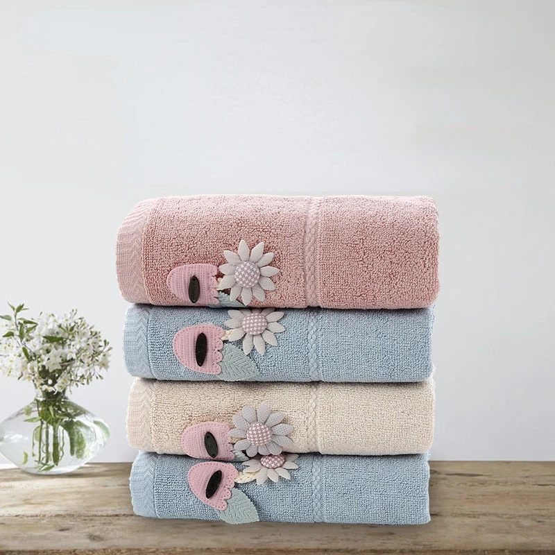 

New Arrival Bamboo Fiber Absorbent Towel Soft and Comfortable Three-dimensional Flower Plain Face Wash Towel Homestay Adult