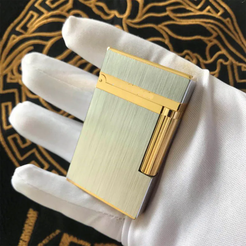 014 Silver gold Сигаретная газовая зажигалка высокого качества зажигалки для сигар многоразовые курительные инструменты пинг звук китайская краска золото серебро - Цвет: 014 Silver gold