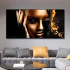 Большой Размеры черного и золотого цвета открытые картина маслом с изображением Африканской женщины на холсте Плакаты и принты современное искусство настенные картины для домашнего декора