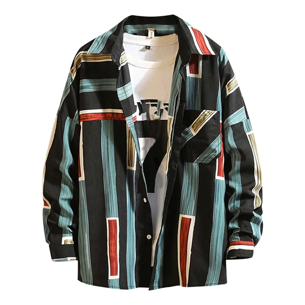 Корейская рубашка мужские рубашки с длинным рукавом уличная одежда принтом