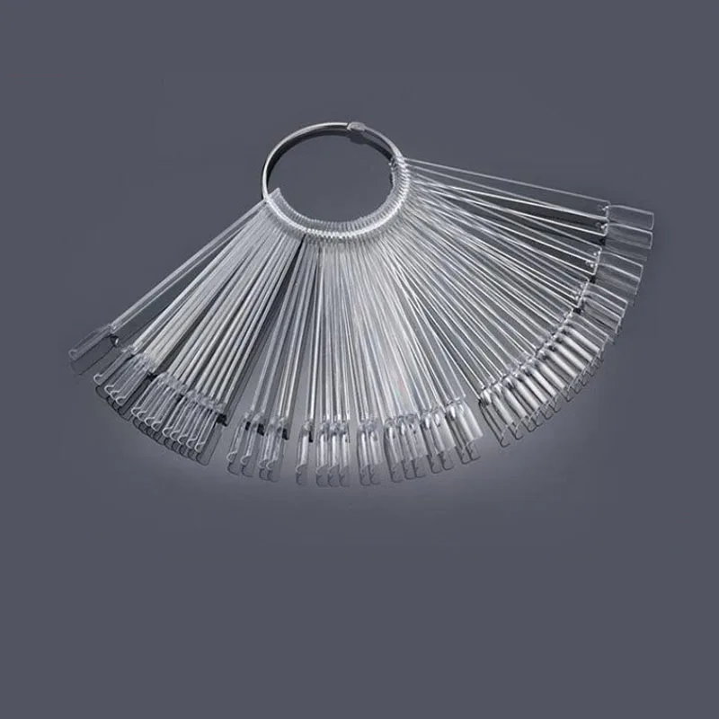 

fake nails 50 Pcs Nail Polish Gel Color Palette Card Display Shelf Practice Training Fan Shaped Showing Sticks Manicure Tool