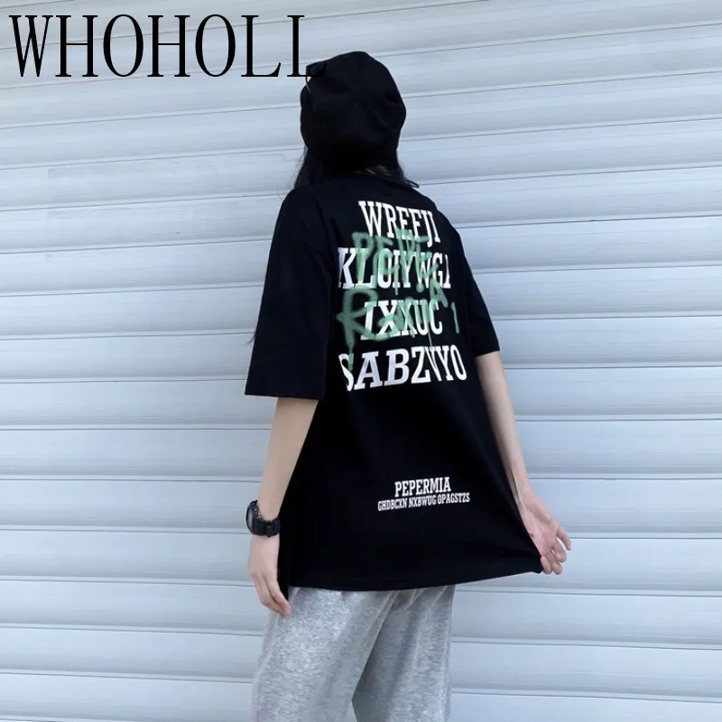 

WHOHOLL Women Black Tshirts Back Letters Print T-shirt For Men And Women Harajuku Punk T-shirts 20221 Summer Clothes
