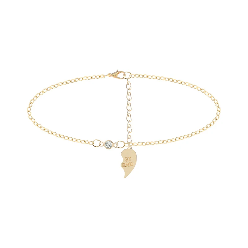 2 Pcs/Set New Fashion Gold Bracelet Trendy Metal BEST FRIEND Love Heart Women Sisters Bracelets Set for Friendship Gifts Jewelry