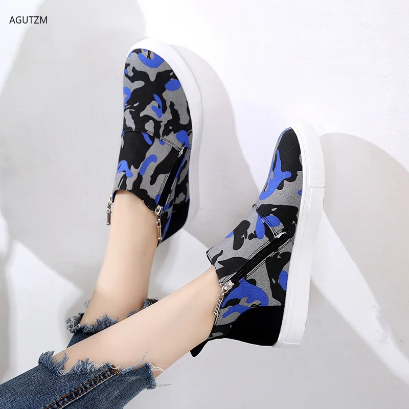 

Autumn Women's Ladies Fashion Sexy Ankle shoes woman Leopard Camouflage Flat Heel Zipper Short Boots Winter shoes botas mujer