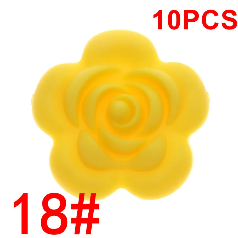 18 Yellow Fkisbox 10 шт. Силиконовые Розовые Детские зубные кольца BPA бесплатно цветок жемчуг бижутерия для прорезывания зубов DIY пустышка цепь очаровательные игрушки для кормления - Цвет: 18 Yellow