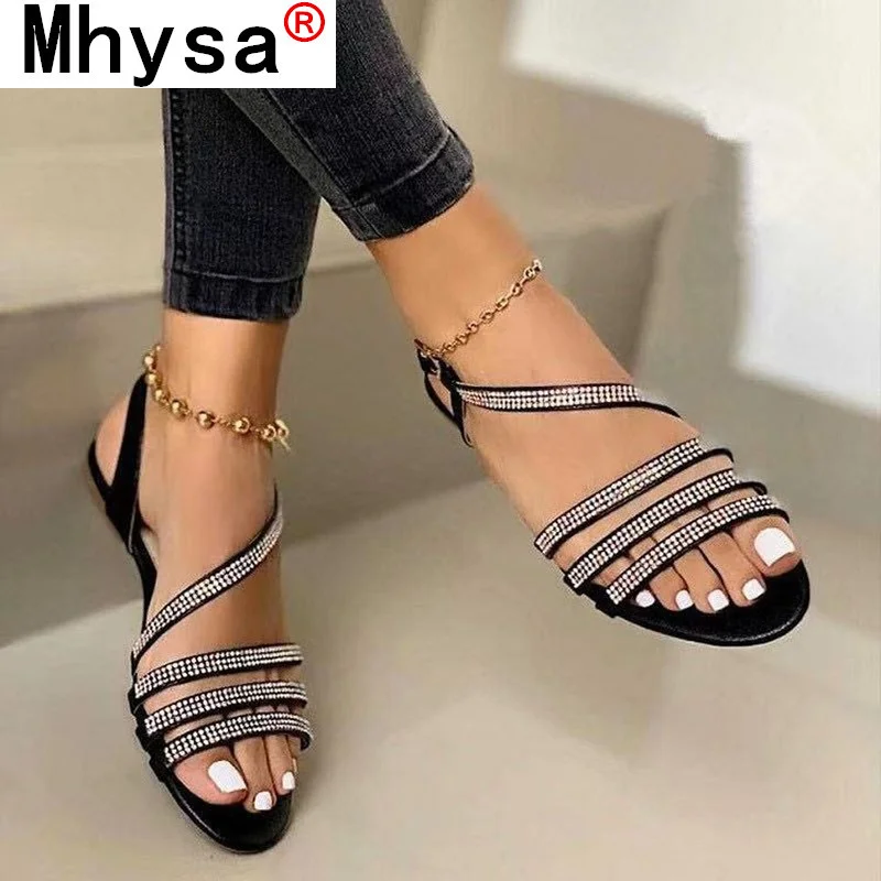 

2021 New Fashion Women Sandals Flat Shoes Open Toe Sexy Comfortable Beach Sandals Summer Women Sequined Sandals Sandalias Mujer