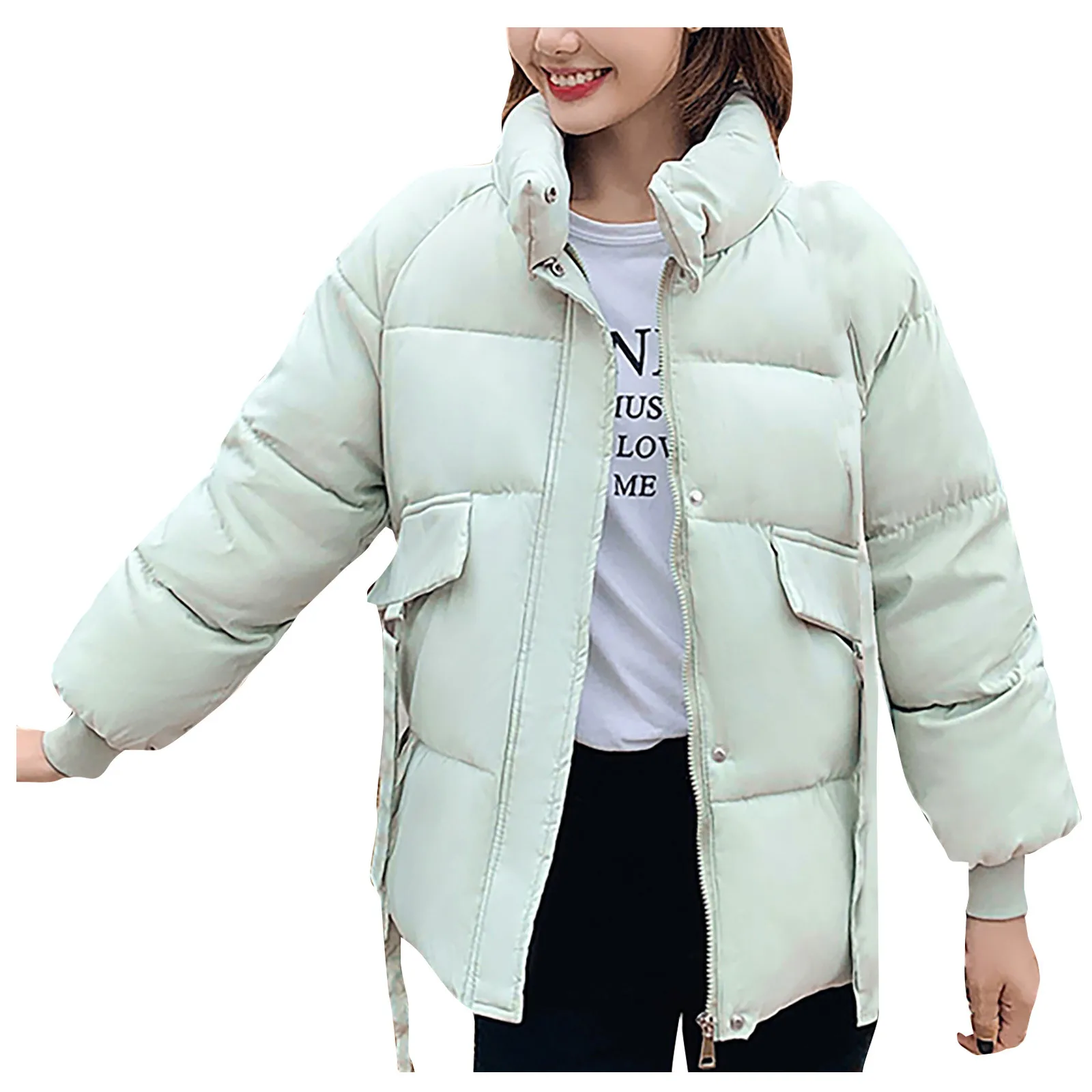 

Solid Color Cotton Coat Jacket Overcoat Women Fashion Long Sleeve Bread Jacket 2020 Solid Color Cotton Overcoat Doudoune Femme
