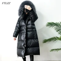ftlzz large real natural raccoon fur winter women down jacket long thick warm coat white duck down jacket female oversize