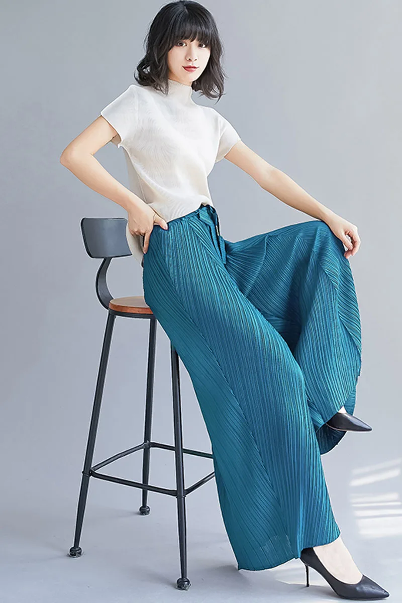 

SuperAen Solid Pleated Wide-leg Ankle-Length Pants Women 2021 Summer New Loose High Waist Straight Casual