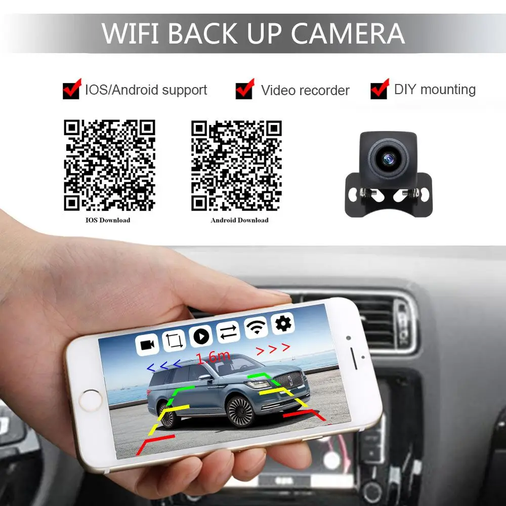 Беспроводной WI-FI автомобиля зеркало заднего вида парковочная камера радар