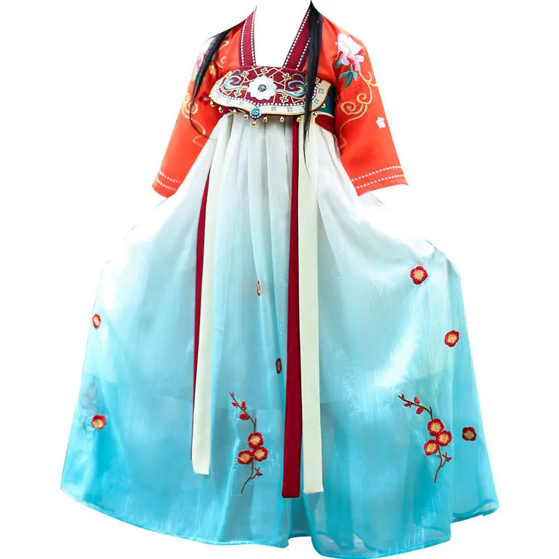 

Hanfu girls summer dress Chinese style super fairy children's ancient costume short-sleeved dress summer thin girl fairy skirt