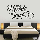 Романтическая виниловая наклейка на стену, Декор для дома, надпись Два сердца, одна любовь, наклейки на стену для спальни, украшение для дома, гостиной W175