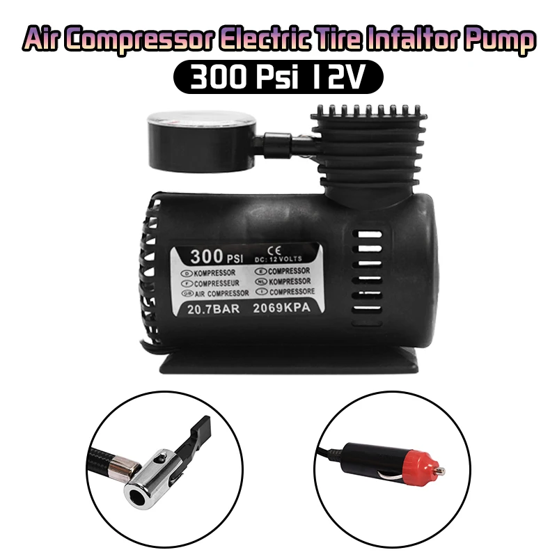 

300 Psi 12V Portable Car Tire Inflator Mini Air Compressor Football Basketball Electric Pump Balloon Swimming Ring Air Pump