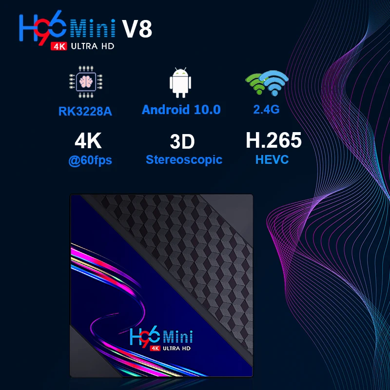 

H96 MINI V8 Quad Core RK3228A 4K HD Smart TV Box Android 10.0 Double WIFI Wireless TV Network Set-Top Box US / UK / EU / AU