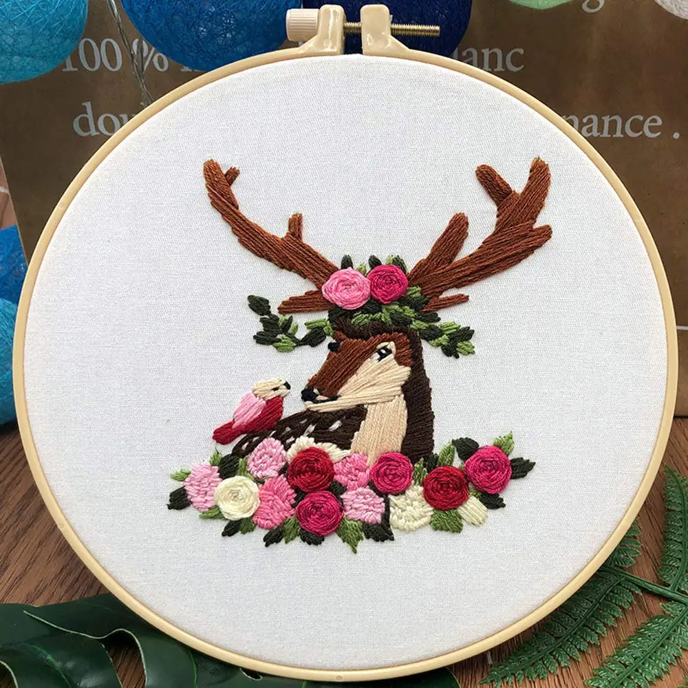 

2 Sets 3D Christmas Elk Embroidery Knitting Kit Beginner Cross Stitch DIY Collections Handcraft Thread Tools Material Pack