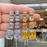 funmode square clear yellow cubic zircon accessories hanging drop earring pendant jewelry brincos wholesale fe354