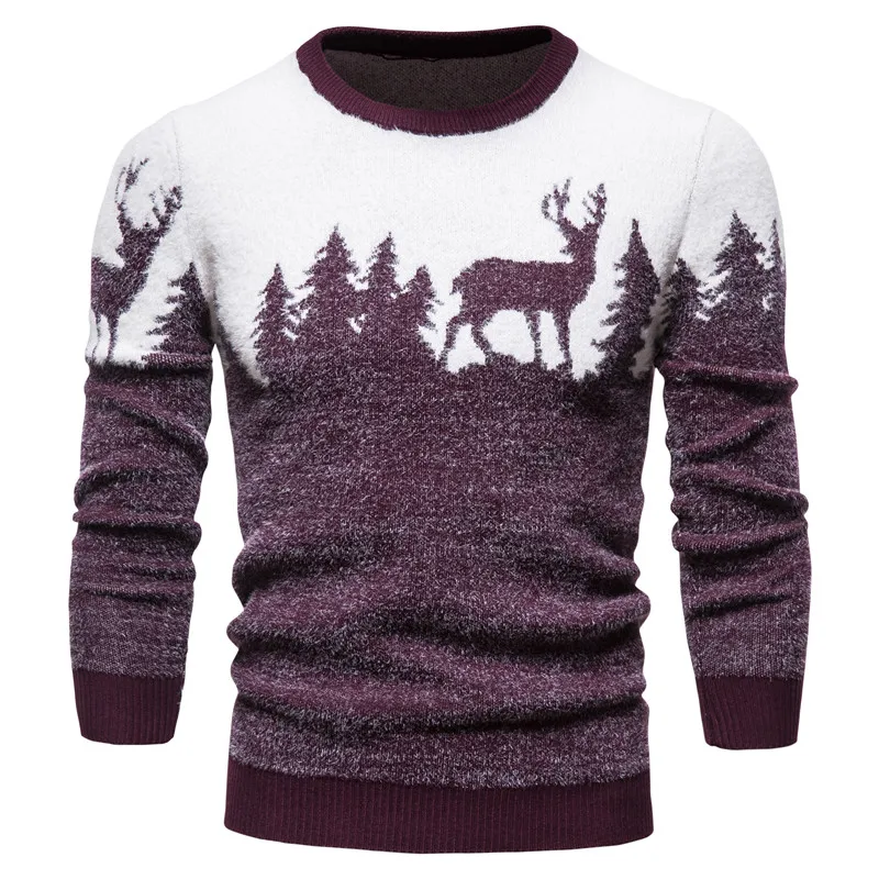 

HYHY New Autumn Christmas Sweater Christmas Tree Deer Print Men's Casual Sweater O Neck Slim Sweaters Pull Men's Top