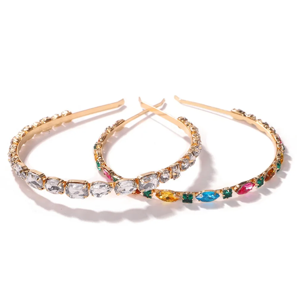 Dvacaman ZA жесткие Bejeweled повязки на голову для девочек красочные Кристальные бусины повязка на голову для женщин Свадебная вечеринка Аксессуары для волос