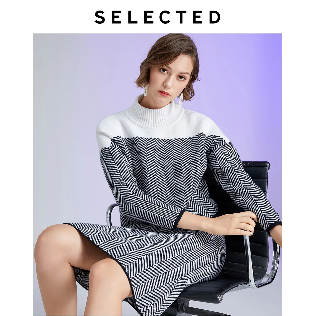 Отборные женские A/W Черно-белые жаккардовые свободные Вязанные шерстяные лабораторные | 419424505