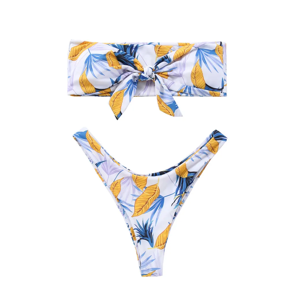 Новинка 2020 комплект бикини женский купальник из двух частей с принтом и разрезом