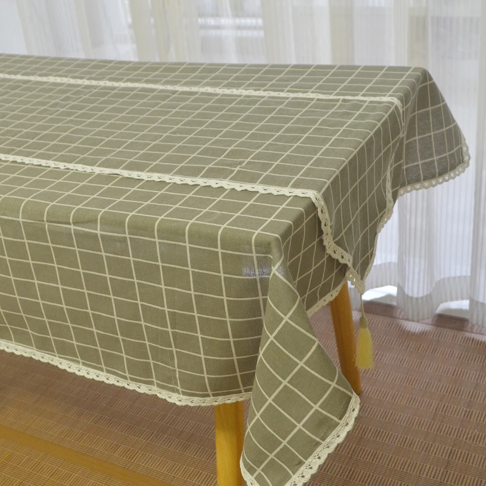 

Rectangle Print Gray Lattice Linen Cotton Tablecloth Tassel Lace Table Runner Home Table Cover Christmas Dinner Table Cloth
