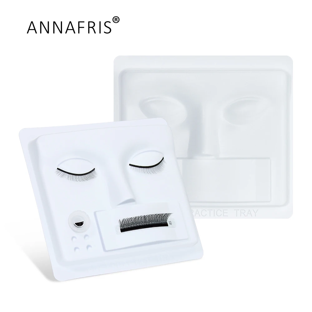 

ANNAFRIS 3 in 1 Eyelash Extension Practice TrayGlue Gasket Adhesive Pallet Fake Face Model For False Lashes Makeup Supplies Kit