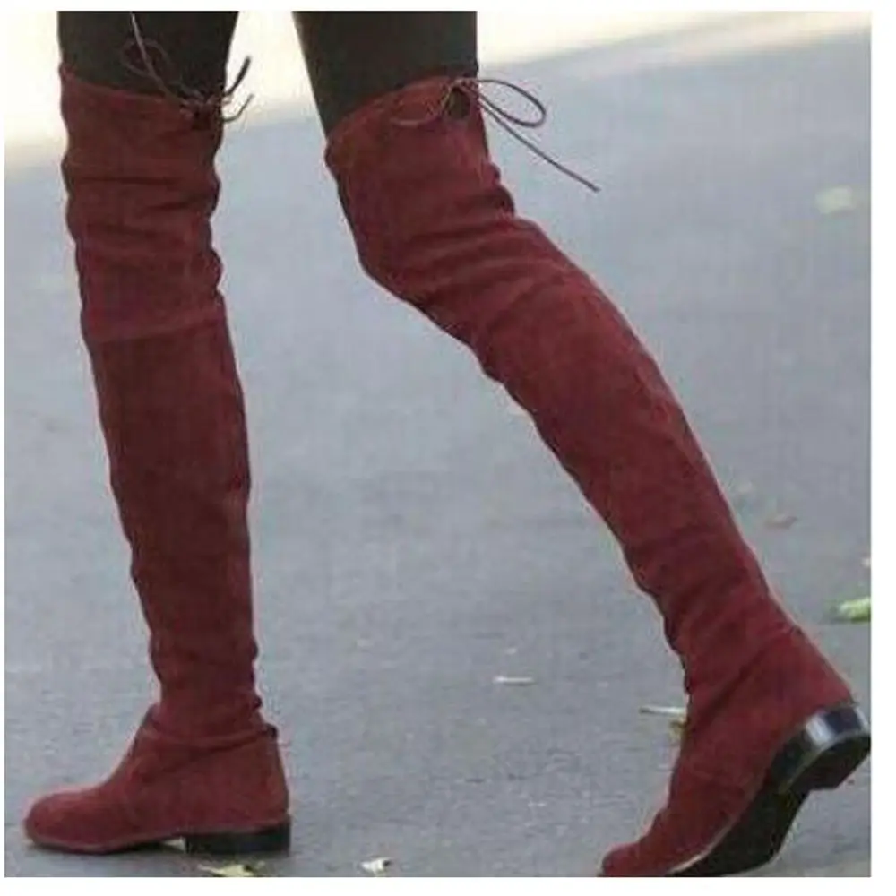 Женские замшевые сапоги выше колена с круглым носком на резинке | Обувь