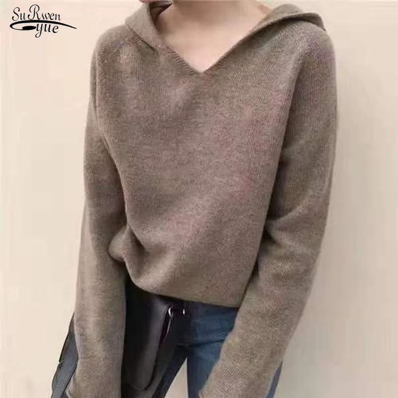 

Korean Pop Women Casual Loose Solid Sweatshirt Women Autumn New Harajuku V-neck Long Sleeve Hoodies Knitted Jumper Female 11742