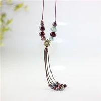 lady fashion retro ceramic bead tassel necklaces pendants for women ethnic sweater chain jewelry accessories