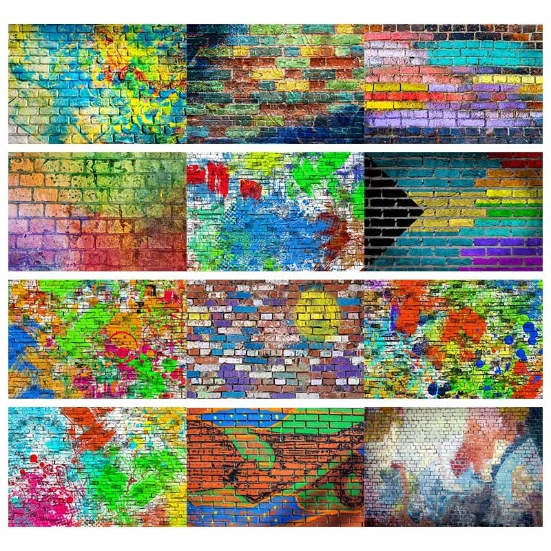 

Avezano Photography Background Colorful Brick Wall Graffiti Wallpaper Party Decor Baby Portrait Backdrops For Photo Studio Drops