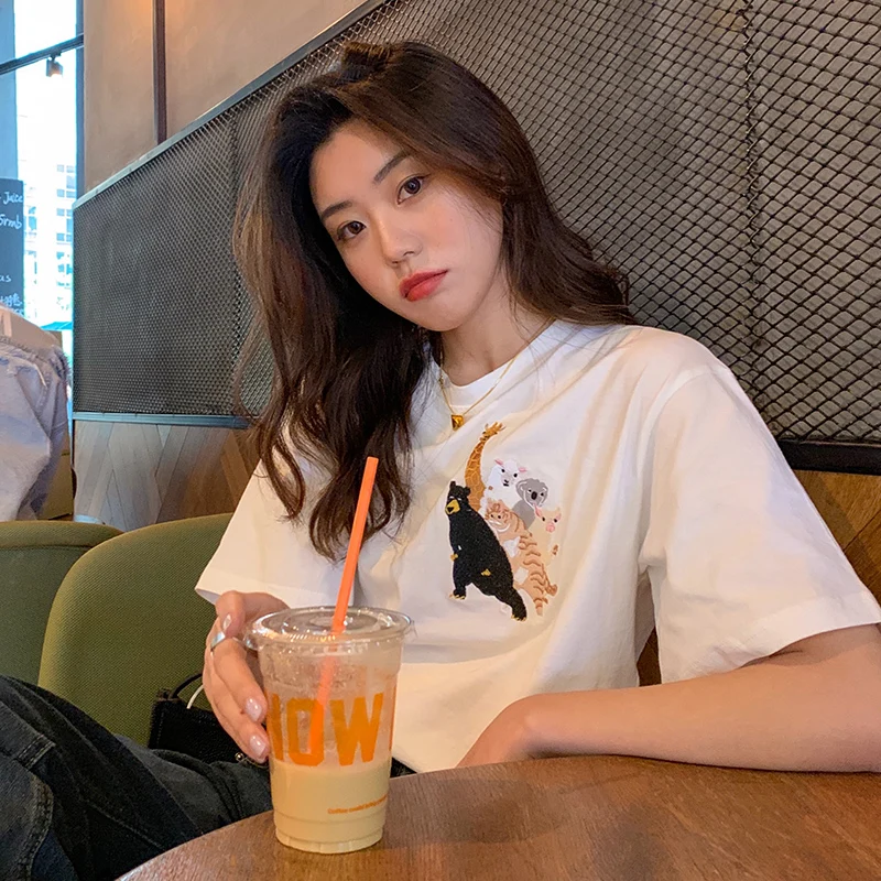 Футболка с короткими рукавами из 100% хлопка тяжелой промышленностью вышивкой