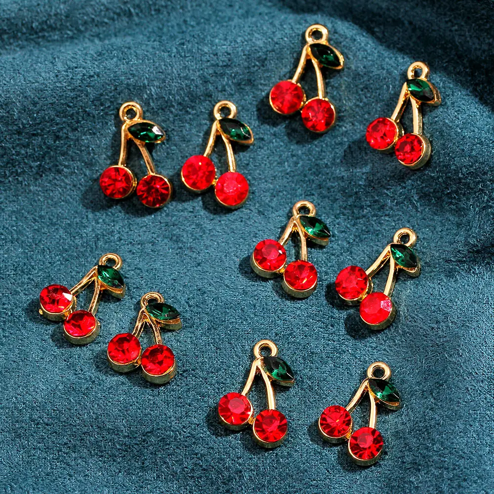 

10Pcs 11*17mm Red Crystal Cute Cherry Charms For Jewelry Making Fruit Charm DIY Earring Necklace Handmade Pendant Accessories