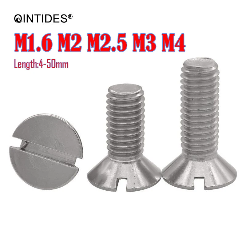 

QINTIDES M1.6 M2 M2.5 M3 M4 Slotted Countersunk Flat Head Screws Stainless Steel Screw Slotted