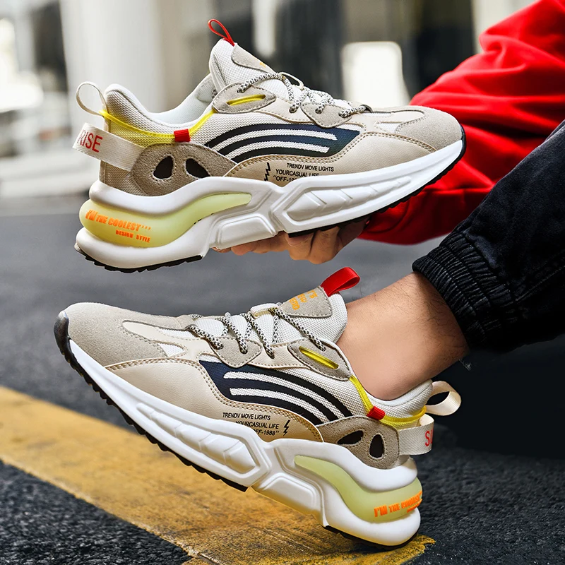 

Men Casual Sneakers Breathable Mesh Fluorescent High Quality Man Cushion Trainers Outdoor Jogging Shoes Lace-up Sports Soft