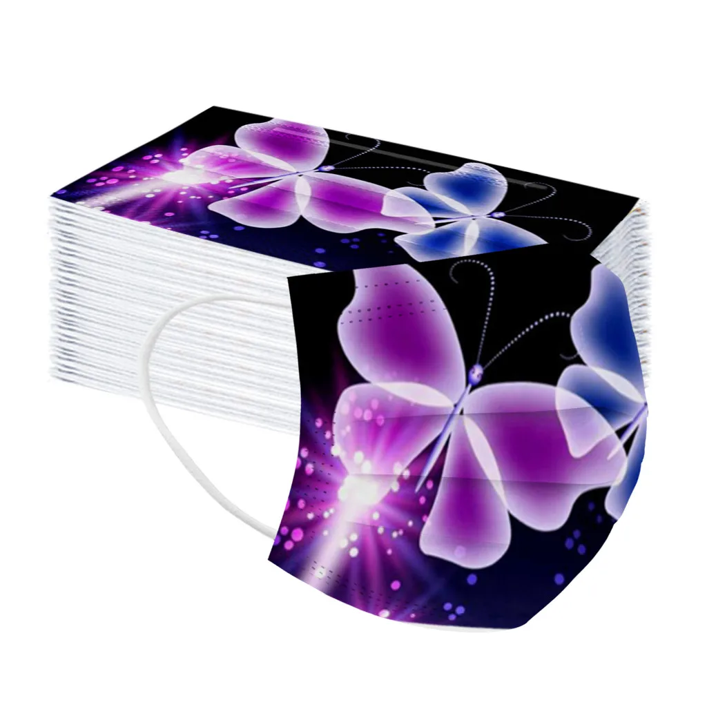 

50pc Fashion Adult Print Disposable Face Masks For Protection Face Mouth Cover Industrial 3ply Ear Loop Ear Bandage Facemask