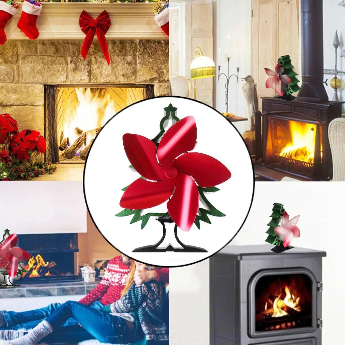 

Christmas limited Style Fireplace 5 Blades Heat Powered Stove Fan Log Wood Burner Quiet Home Fireplace Fan Efficient Heat Fan