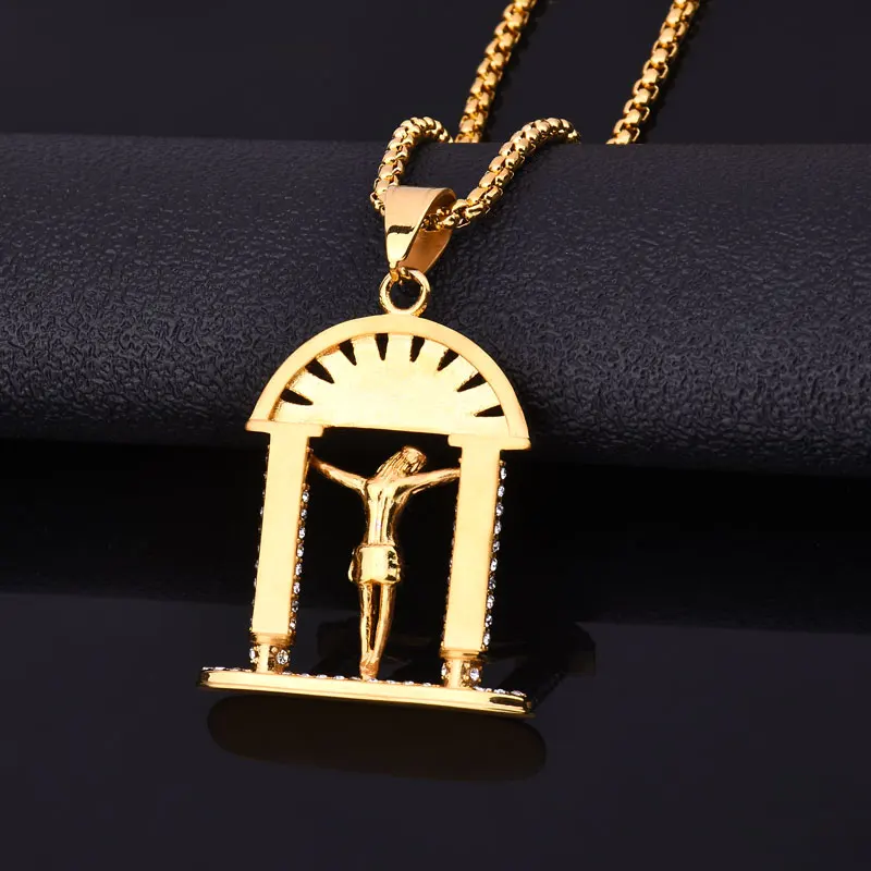 

2018 New arrive Men Hiphop iced out bling jesus pendant necklaces fashion Stainless Steel hip hop necklace male vintage jewelry