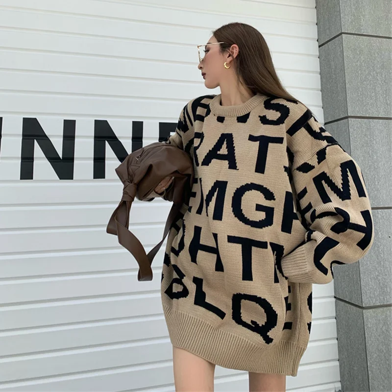 

Women Sweater Pullover Women's Winter Loose Medium Length Sweater Design Sense, Minority Wear Thickened Jacket Outside In