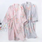 Женский банный халат из Цветочный принт сна хлопковая одежда для сна для девочек, газовое платье с длинными рукавами, одежда для сна, элегантные женские банный халат кимоно