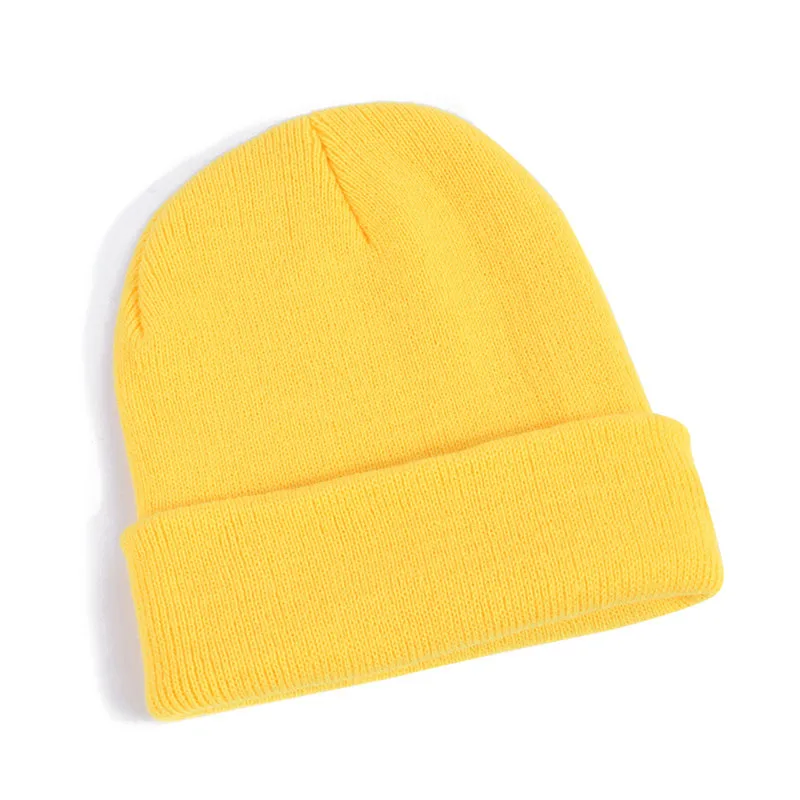 Light yellow Милые зимние шапки бини вязанные одноцветные модные шапки осень зима унисекс теплая шапка s Дамская Повседневная Хип-хоп шапка с вышивкой - Цвет: Light yellow