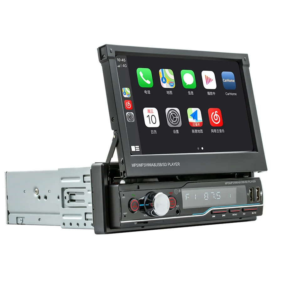 

1DIN Car MP5 Retractable 7 inch Full Touch Screen Car Audio Video FM AM Carplay