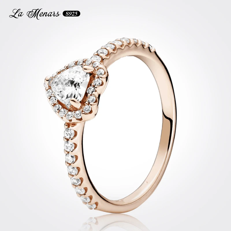 

La Menars New Silver Plating Rose Heart CZ Cluster Ring For Women Wedding Engagement Luxury Jewelry Unique Korean Style